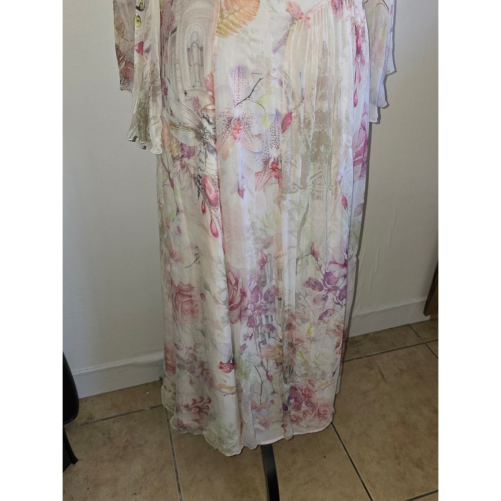 Romantic Floral Maxi Dress Women Sheer Overlay Bell Sleeve renfair fairycore - Picture 4 of 16